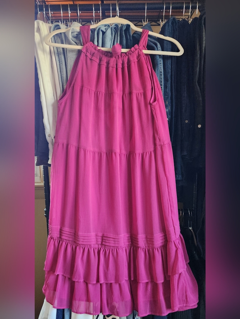 Sleeveless Tiered Maxi Skirt in Bright Fuchsia